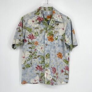 Vtg Surf Line Shirt Mens L Blue Floral Hawaiian Tropical Retro Blue Jams World
